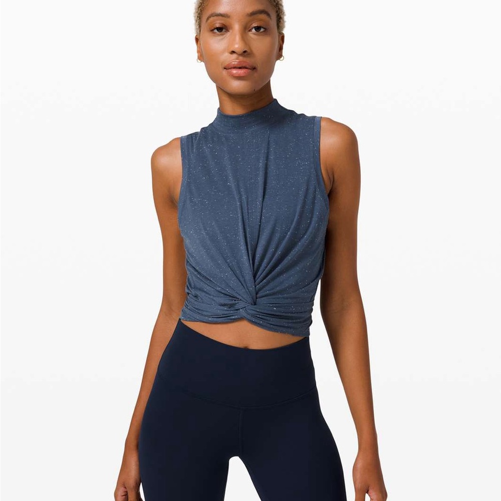 Lululemon Mock Neck Time to Restore Speckled Blue Wrap Tank
